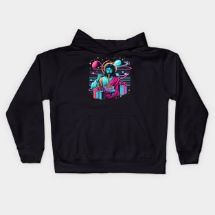 RAMEN JESUS PLANETS UNIVERSE RETRO 80'S NEON VIBE Kids Hoodie